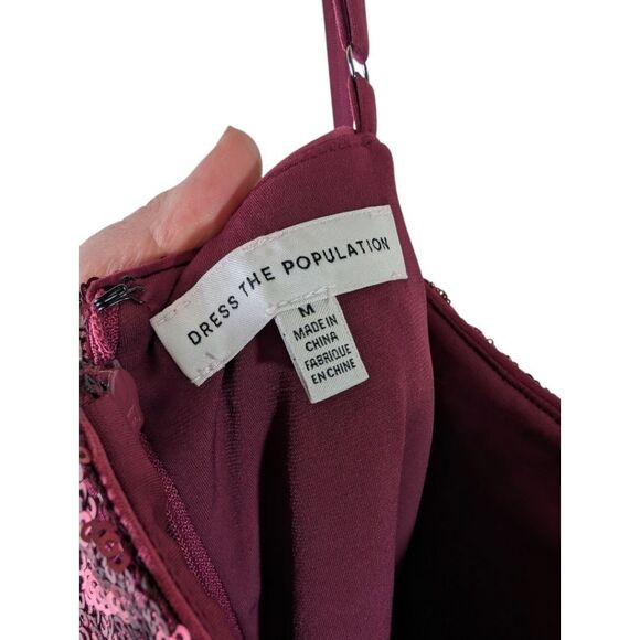 Dress the Population Lady sequin dress maroon tiered chiffon M - Picture 9 of 9
